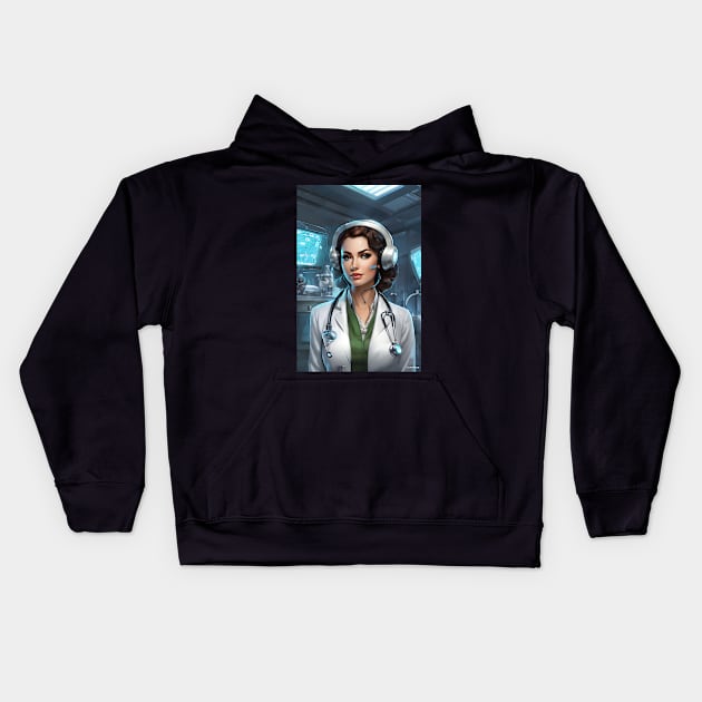 Futuristic doctor art Kids Hoodie by Spaceboyishere